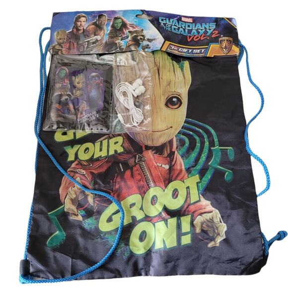 Guardians of the Galaxy Vol.2 Groot 3 PC Gift Set Drawstring Bag Wallet Earbuds - Picture 1 of 5